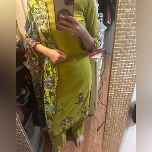 Georgette kameez and pants and printed dupatta